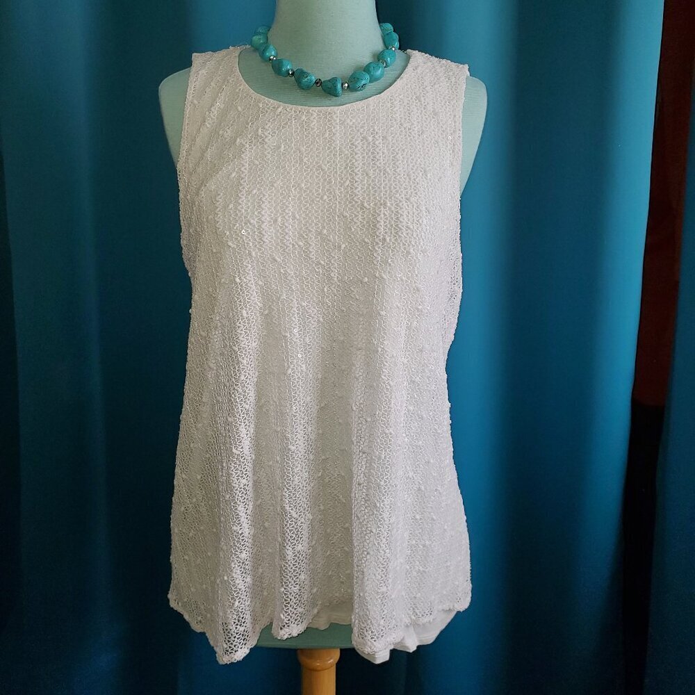 Alfani White Sleeveless Crochet Textured Knit Tank Top – Large - Picture 2 of 9